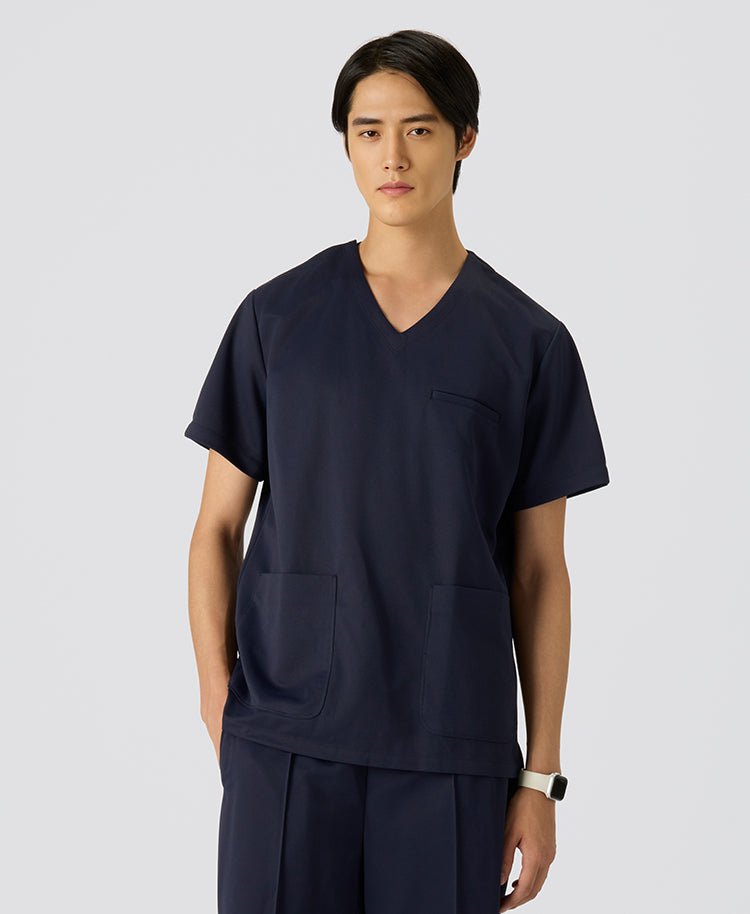 Mens:COOL TECH Breathable Scrub Tops #color_Deep navy_end