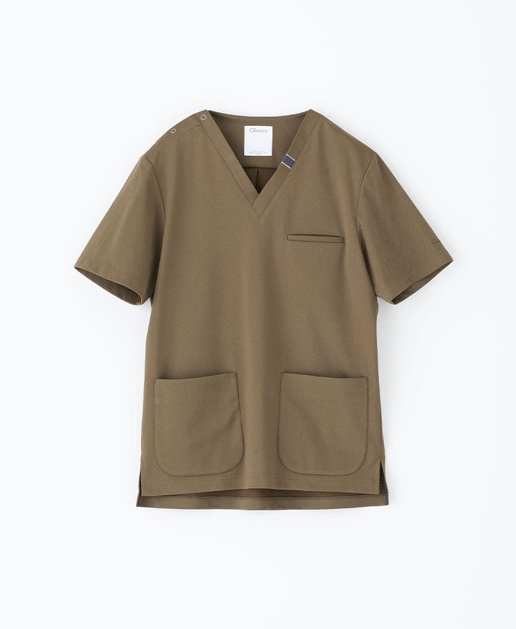 Mens:DECO Elegant Stretch Scrub Scrub Tops #color_Camel_end