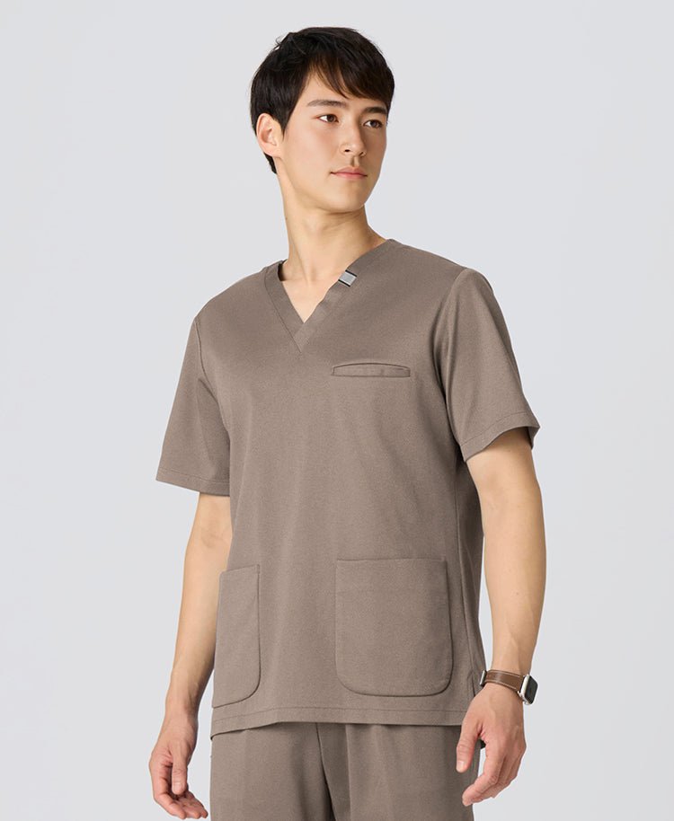 Mens:DECO Elegant Stretch Scrub Scrub Tops #color_Greige_end