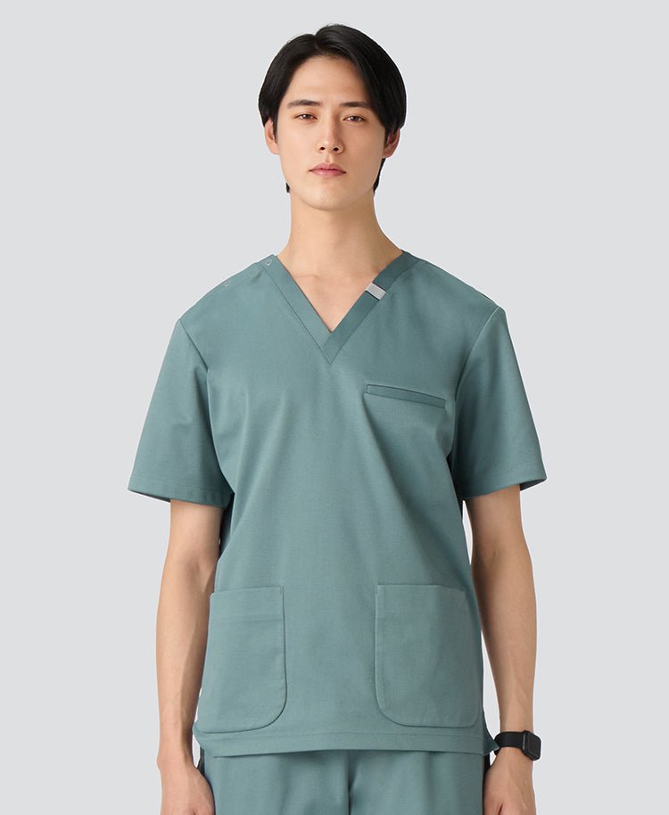 Mens:DECO Elegant Stretch Scrub Scrub Tops #color_Light Blue_end