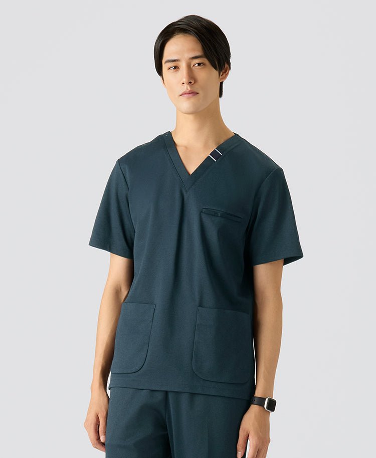 Mens:DECO Elegant Stretch Scrub Scrub Tops #color_Blue green_end