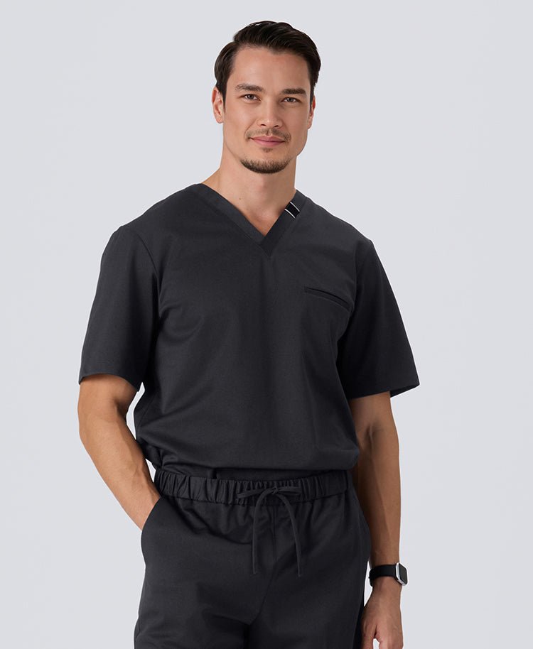 Mens:DECO Elegant Stretch Scrub Scrub Tops (US/EU Size) #color_Charcoal gray_end