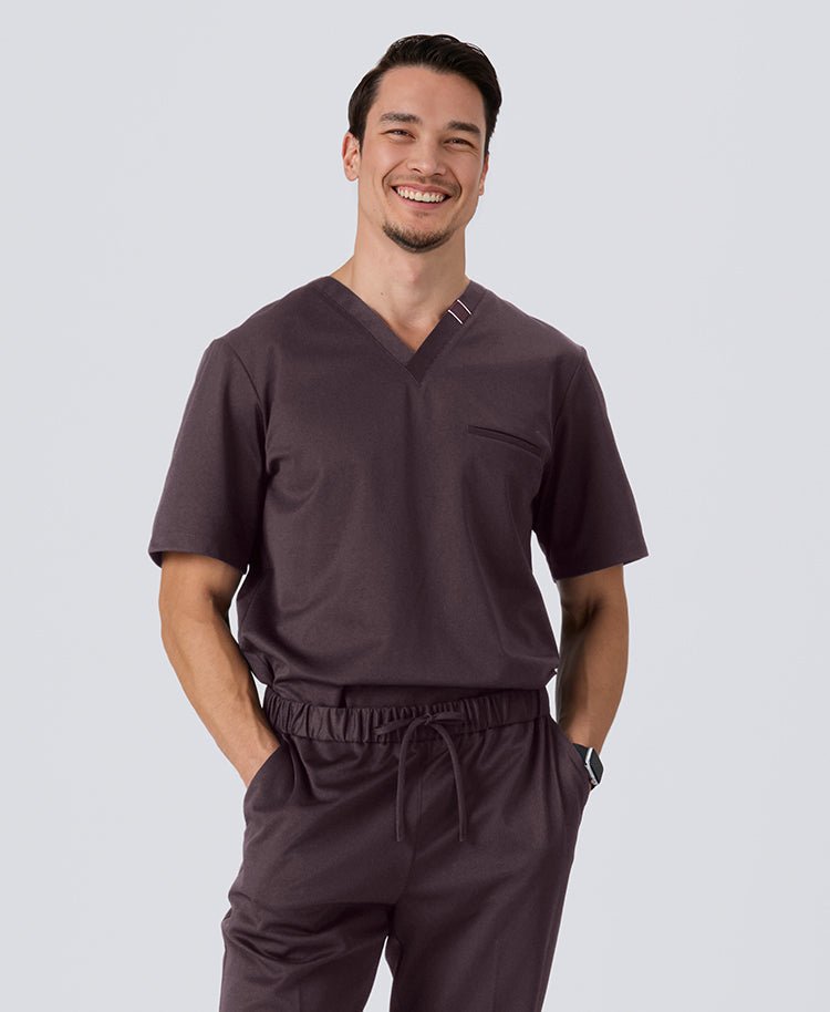 Mens:DECO Elegant Stretch Scrub Scrub Tops (US/EU Size) #color_Bordeaux_end