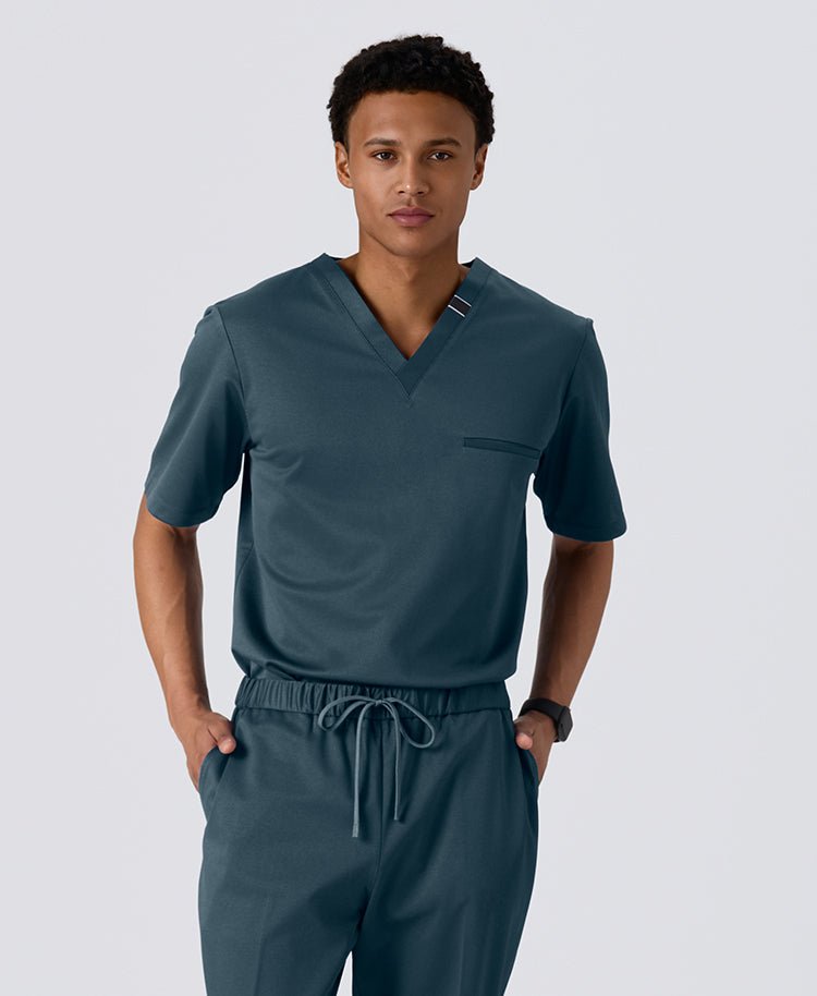 Mens:DECO Elegant Stretch Scrub Scrub Tops (US/EU Size) #color_Blue green_end
