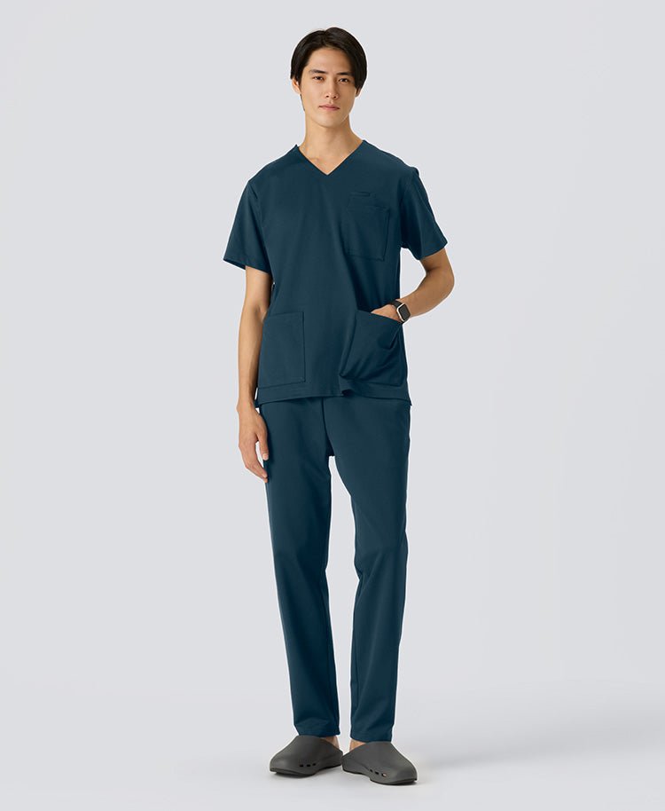 Mens:LUXE Silky Shine Scrub Pants #color_Dark green_end