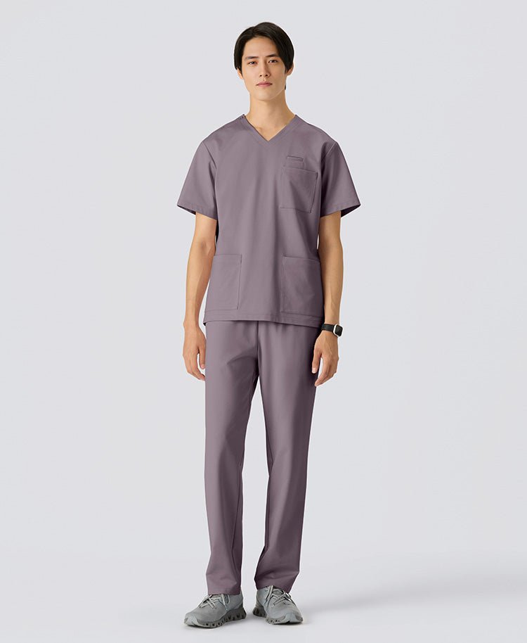 Mens:LUXE Silky Shine Scrub Pants #color_Purple gray_end