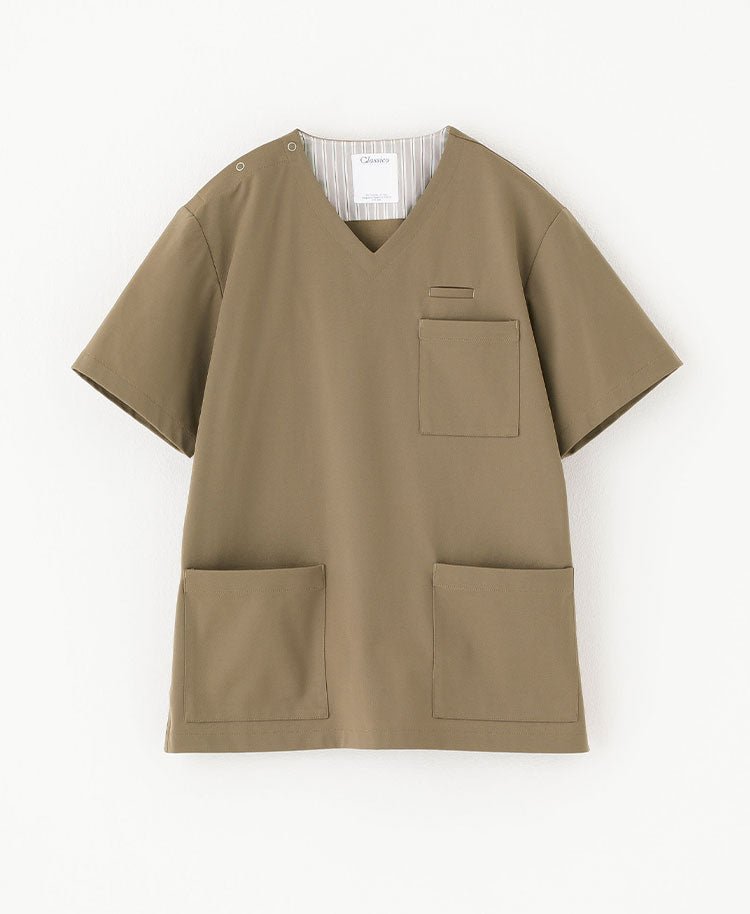 Mens:LUXE Silky Shine Scrub Tops #color_Camel_end
