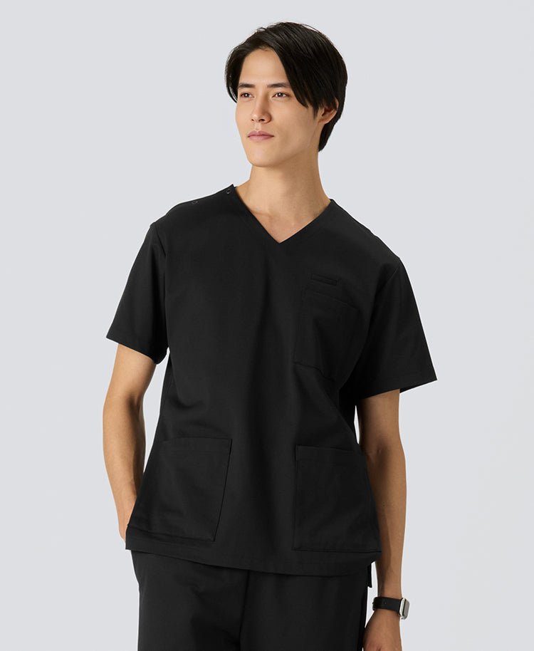Mens:LUXE Silky Shine Scrub Tops #color_Black_end