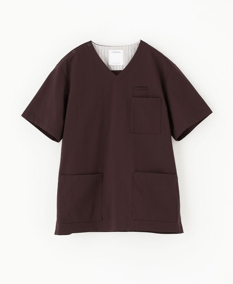 Mens:LUXE Silky Shine Scrub Tops #color_Bordeaux_end