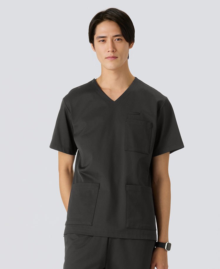 Mens:LUXE Silky Shine Scrub Tops #color_Dark brown_end