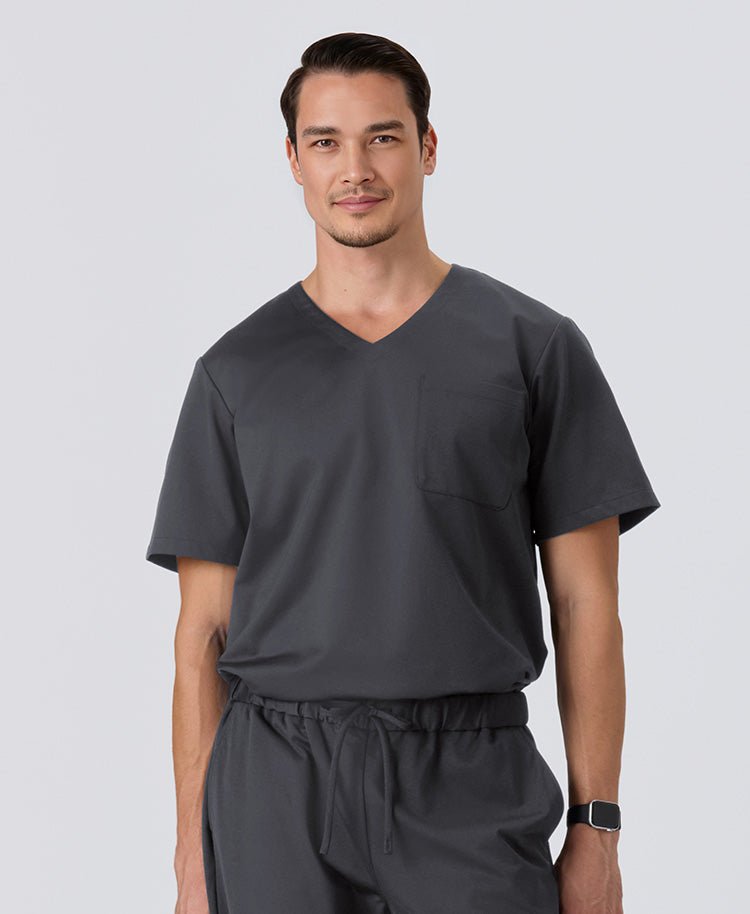 Mens:LUXE Silky Shine Scrub Tops (US/EU Size) #color_Charcoal gray_end