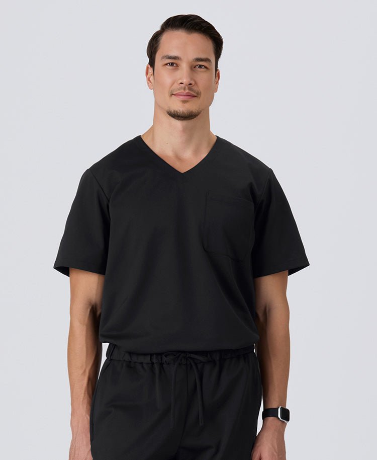 Mens:LUXE Silky Shine Scrub Tops (US/EU Size) #color_Black_end