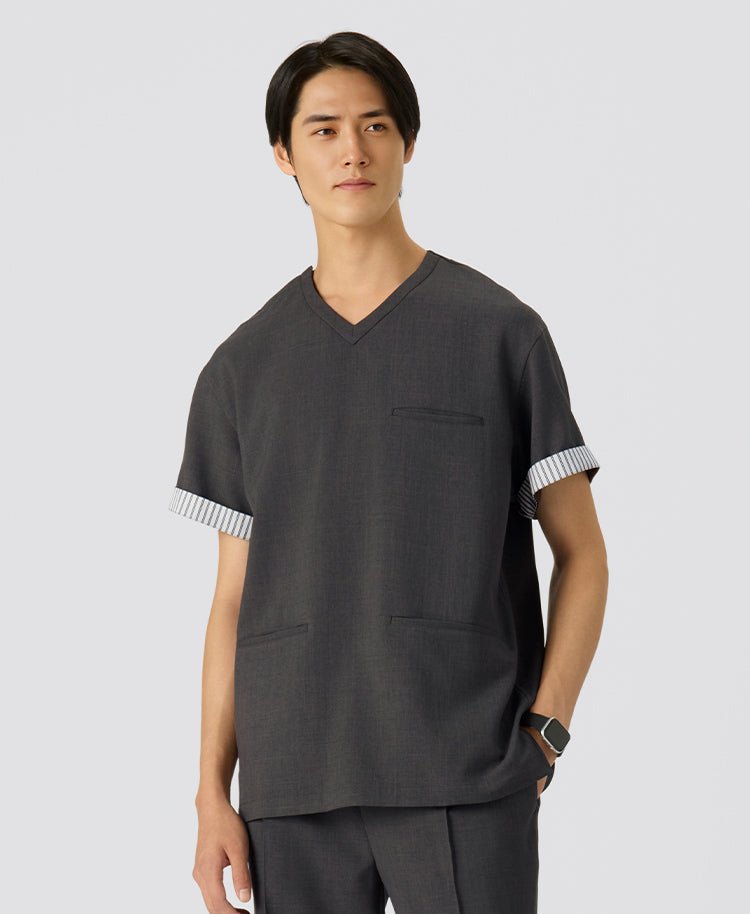 Mens:TRO Airy Dry Layer Scrub Tops #color_Charcoal gray_end