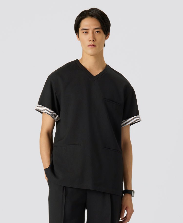 Mens:TRO Airy Dry Layer Scrub Tops #color_Black_end