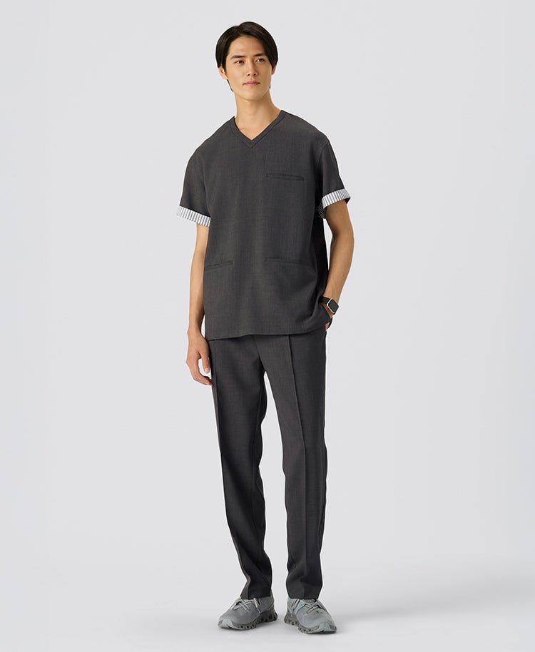 Mens:Tuck tapered pants TRO #color_Charcoal gray_end