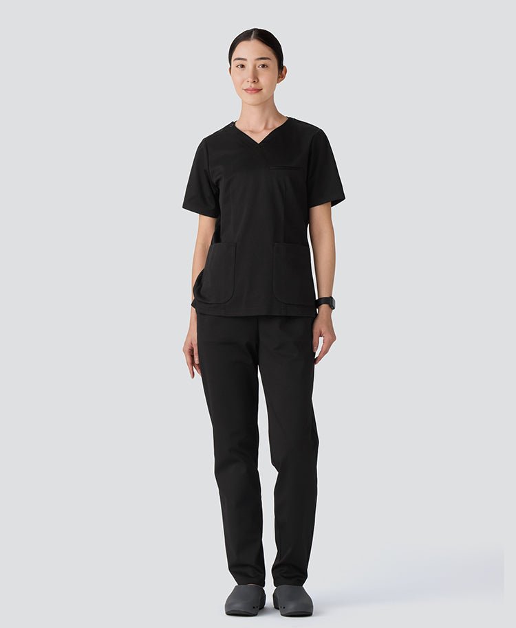 Womens:DECO Elegant Stretch Scrub Pants #color_Black_end