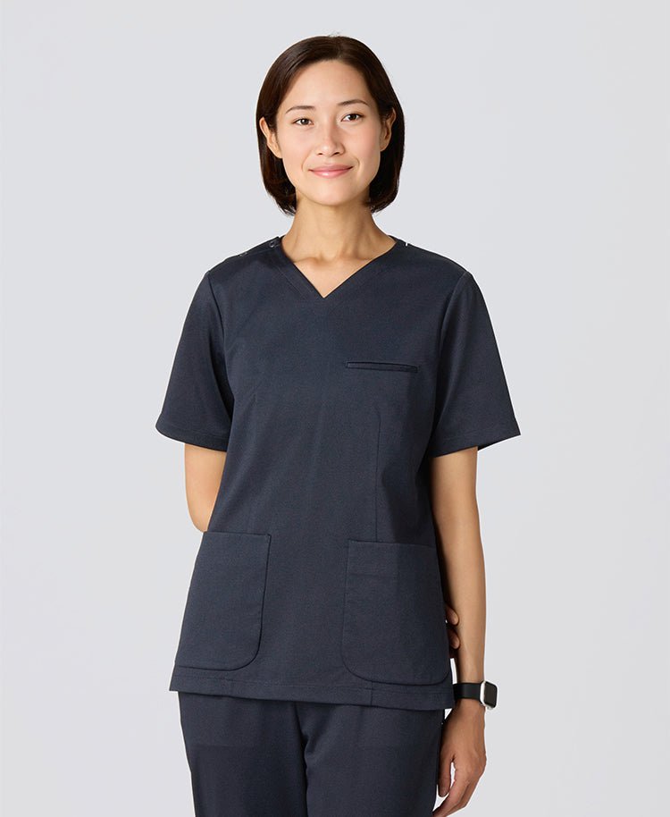 Womens:DECO Elegant Stretch Scrub Tops #color_Deep navy_end