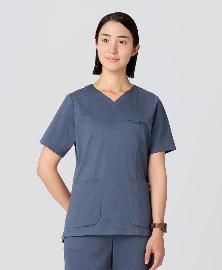 Womens:DECO Elegant Stretch Scrub Tops #color_Blue gray_end