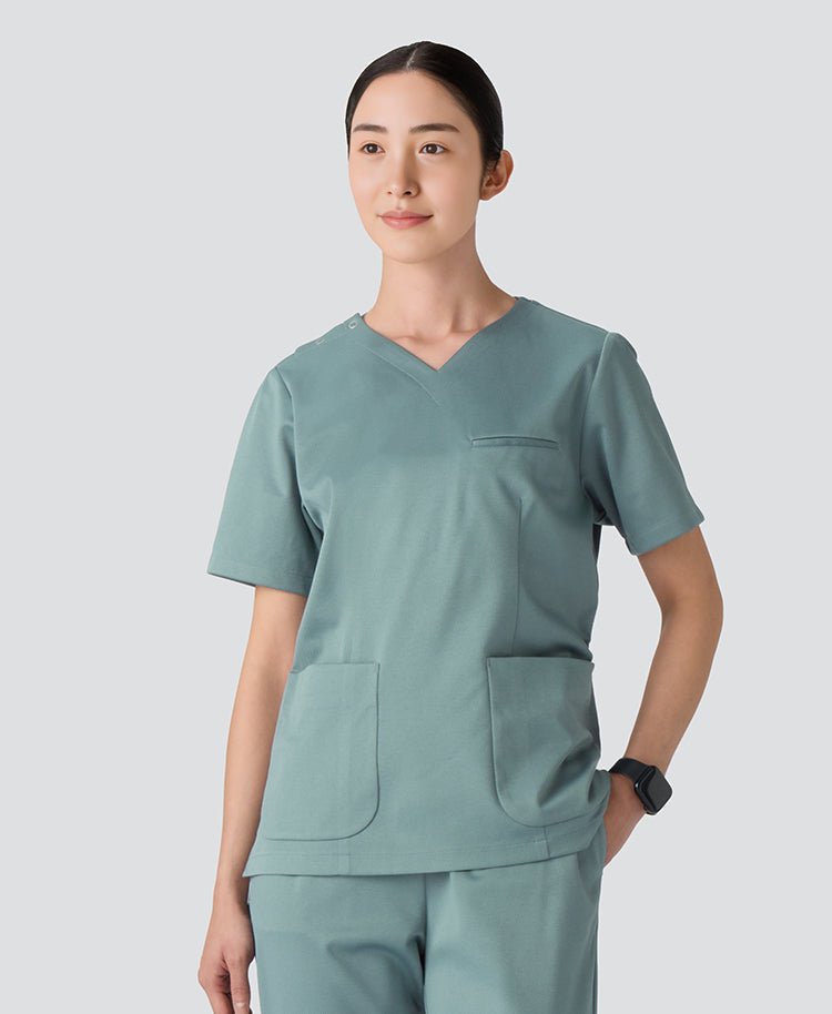 Womens:DECO Elegant Stretch Scrub Tops #color_Light Blue_end