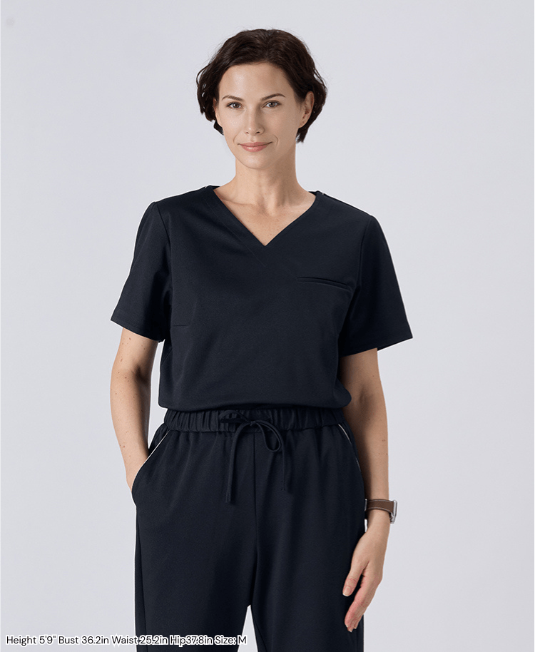 Womens:DECO Elegant Stretch Scrub Tops (US/EU Size) #color_Deep navy_end