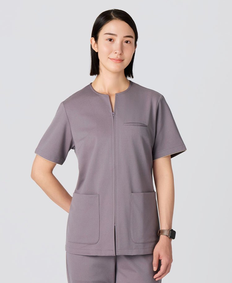 Womens:LUXE Silky Shine Front open Scrub Tops