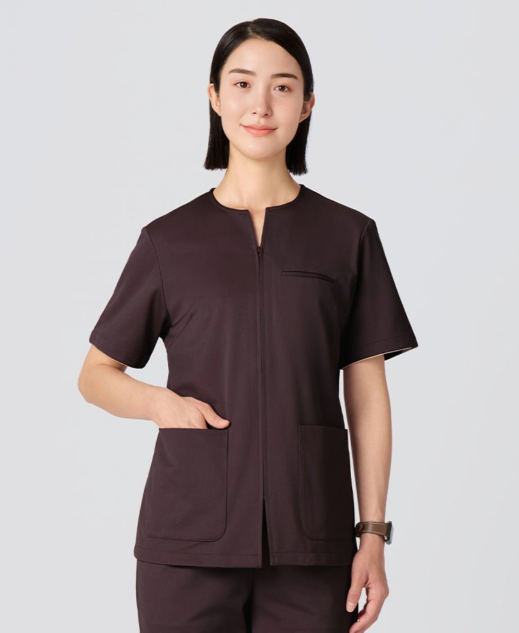 Womens:LUXE Silky Shine Front open Scrub Tops