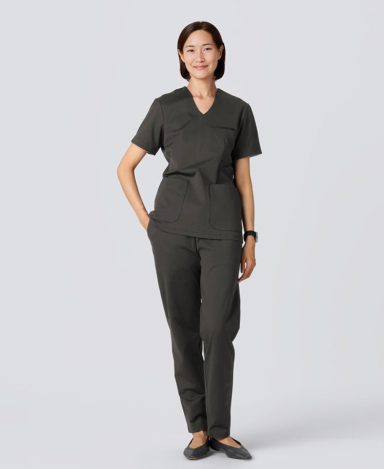 Womens:LUXE Silky Shine Scrub Pants #color_Dark brown_end