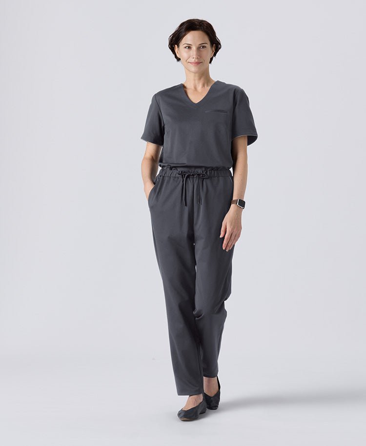 Womens:LUXE Silky Shine Scrub Pants (US/EC Size) #color_Charcoal gray_end