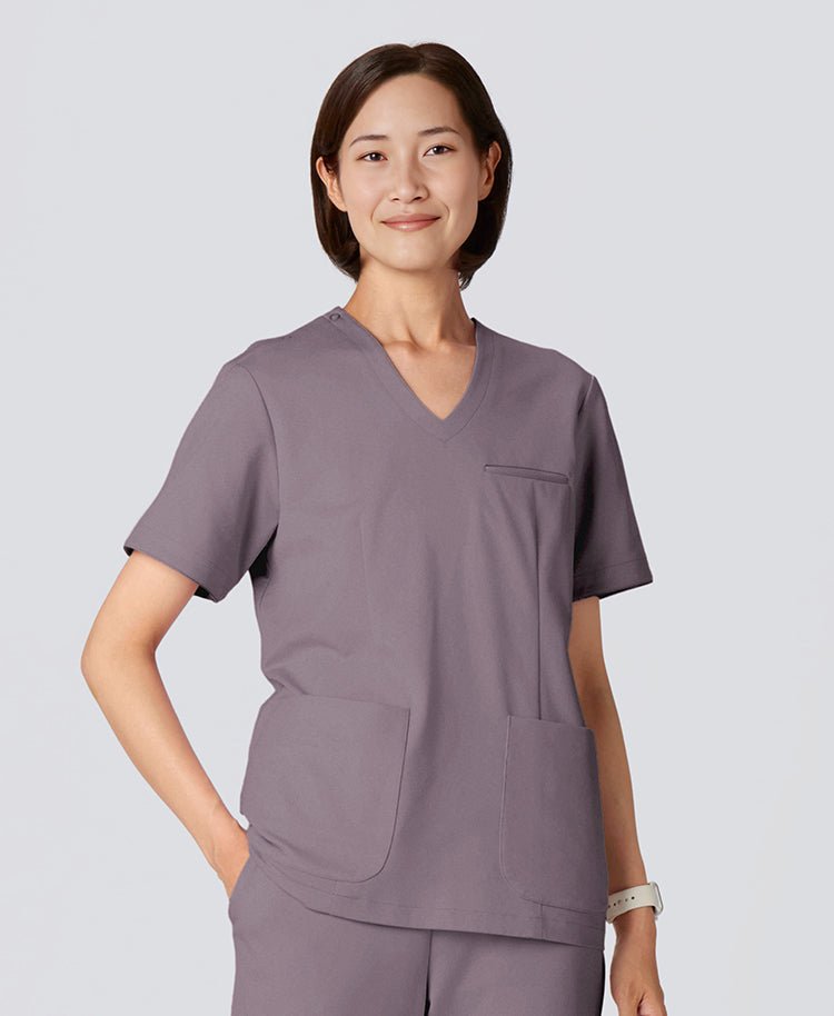 Womens:LUXE Silky Shine Scrub Tops #color_Purple gray_end