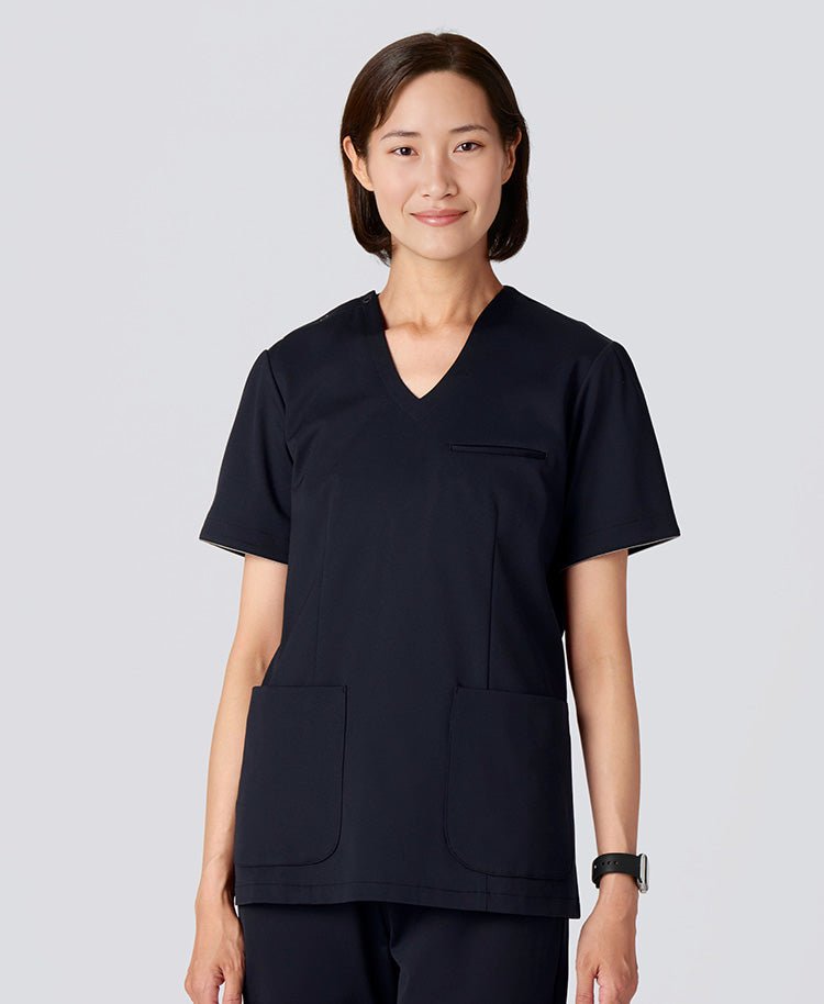 Womens:LUXE Silky Shine Scrub Tops #color_Deep navy_end
