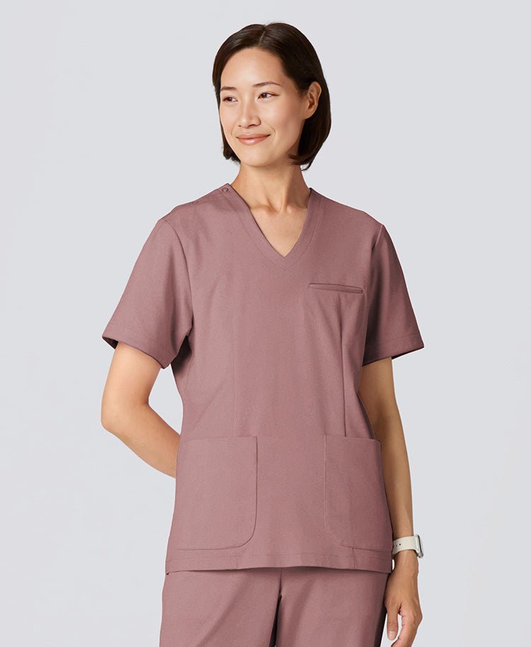 Womens:LUXE Silky Shine Scrub Tops #color_Pink_end
