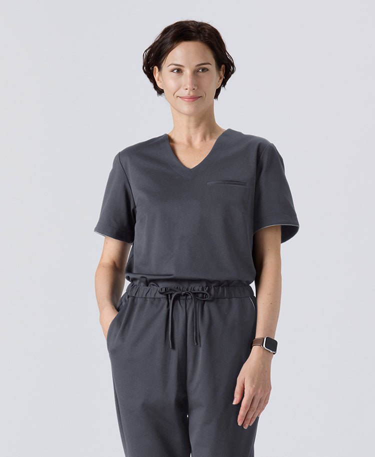 Womens:LUXE Silky Shine Scrub Tops (US/EU Size) #color_Charcoal gray_end