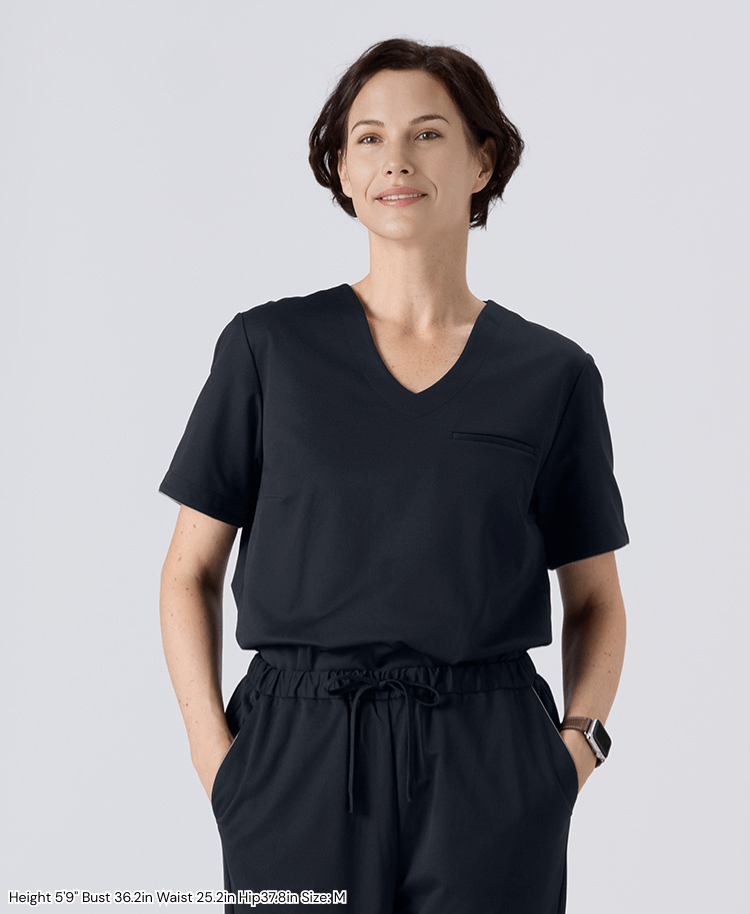 Womens:LUXE Silky Shine Scrub Tops (US/EU Size) #color_Deep navy_end