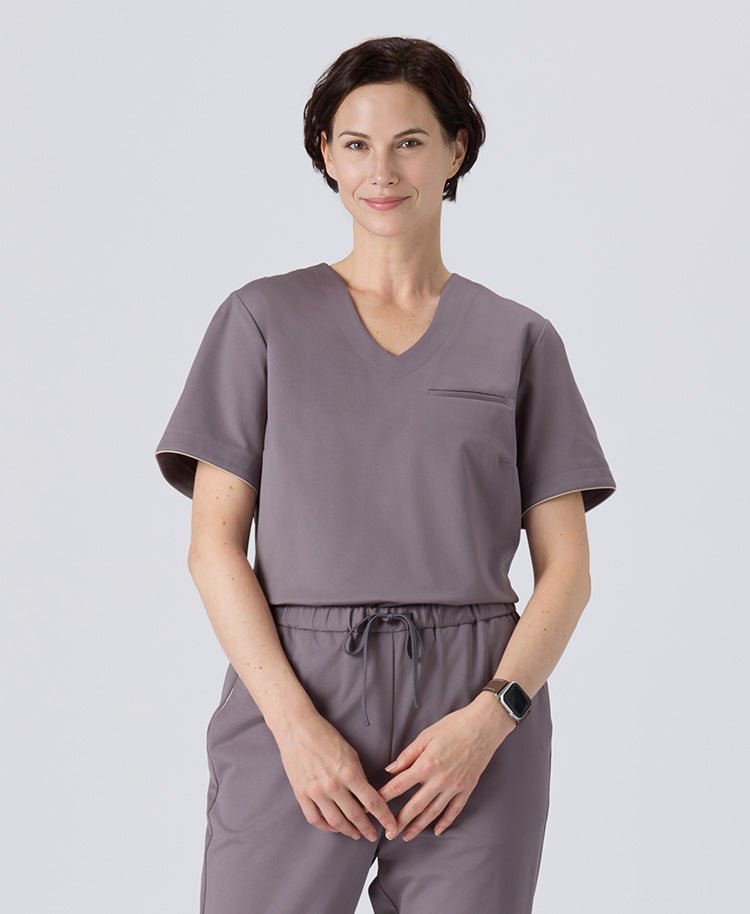 Womens:LUXE Silky Shine Scrub Tops (US/EU Size) #color_Purple gray_end