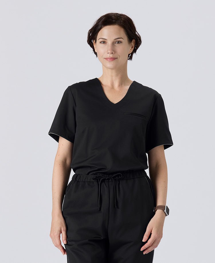 Womens:LUXE Silky Shine Scrub Tops (US/EU Size) #color_Black_end
