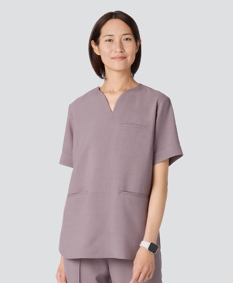 Womens:TRO Airy Dry Curve Neck Scrub Tops#color_Purple Gray_end