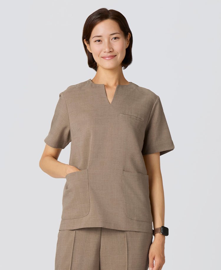 Womens:TRO Airy Dry Scrub Tops #color_Beige_end