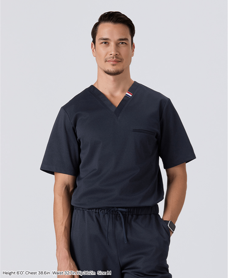 Mens:DECO Elegant Stretch Scrub Scrub Tops (US/EU Size) #color_Deep navy_end