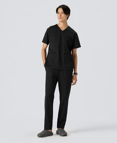 Mens:LUXE Silky Shine Scrub Pants #color_Black_end