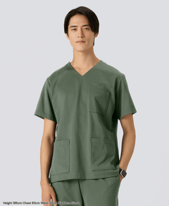 Mens:LUXE Silky Shine Scrub Tops #color_Khaki_end