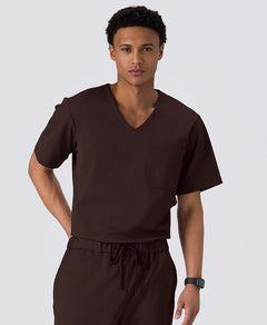 Mens:LUXE Silky Shine Scrub Tops (US/EU Size) #color_Burgundy_end