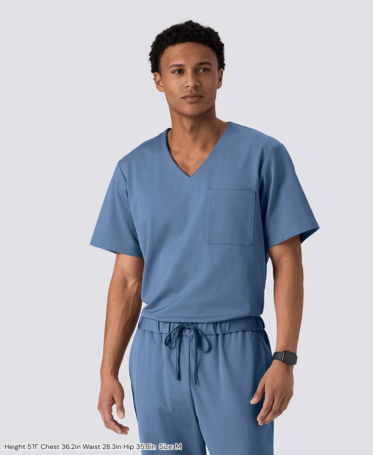 Mens:LUXE Silky Shine Scrub Tops (US/EU Size) #color_Slate blue_end