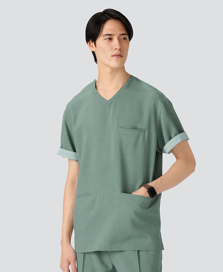 Mens:TRO Airy Dry Layer Scrub Tops#color_Sage Green_end