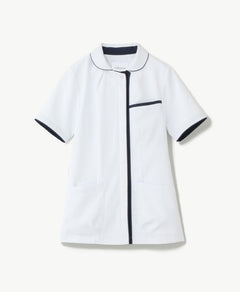 Womens Classico nurse:Smooth touch tucked collar scrub tops - scrub tops - Classico Global - Official Online Store ×navy #color_White×navy_end