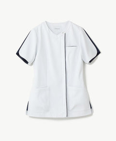 Womens Classico nurse:Smooth touch front open scrub tops - scrub tops - Classico Global - Official Online Store ×navy #color_White×navy_end