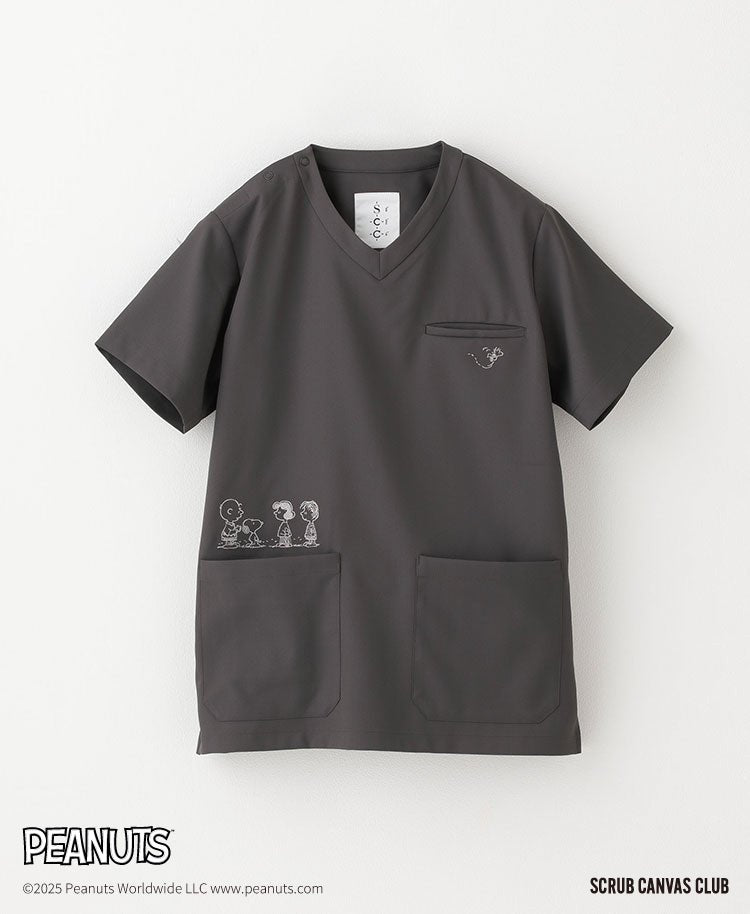 クラシコの白衣 PEANUTS スヌーピー　グレー Unisex Scrub Canvas Club: Peanuts Scrub Tops